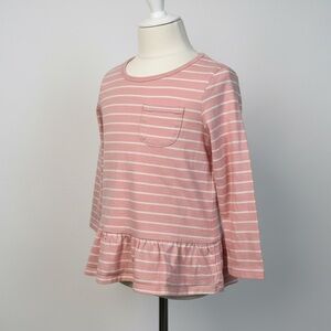 100% Cotton Pink Striped Long Sleeve Peplum Top Girl's Size Small